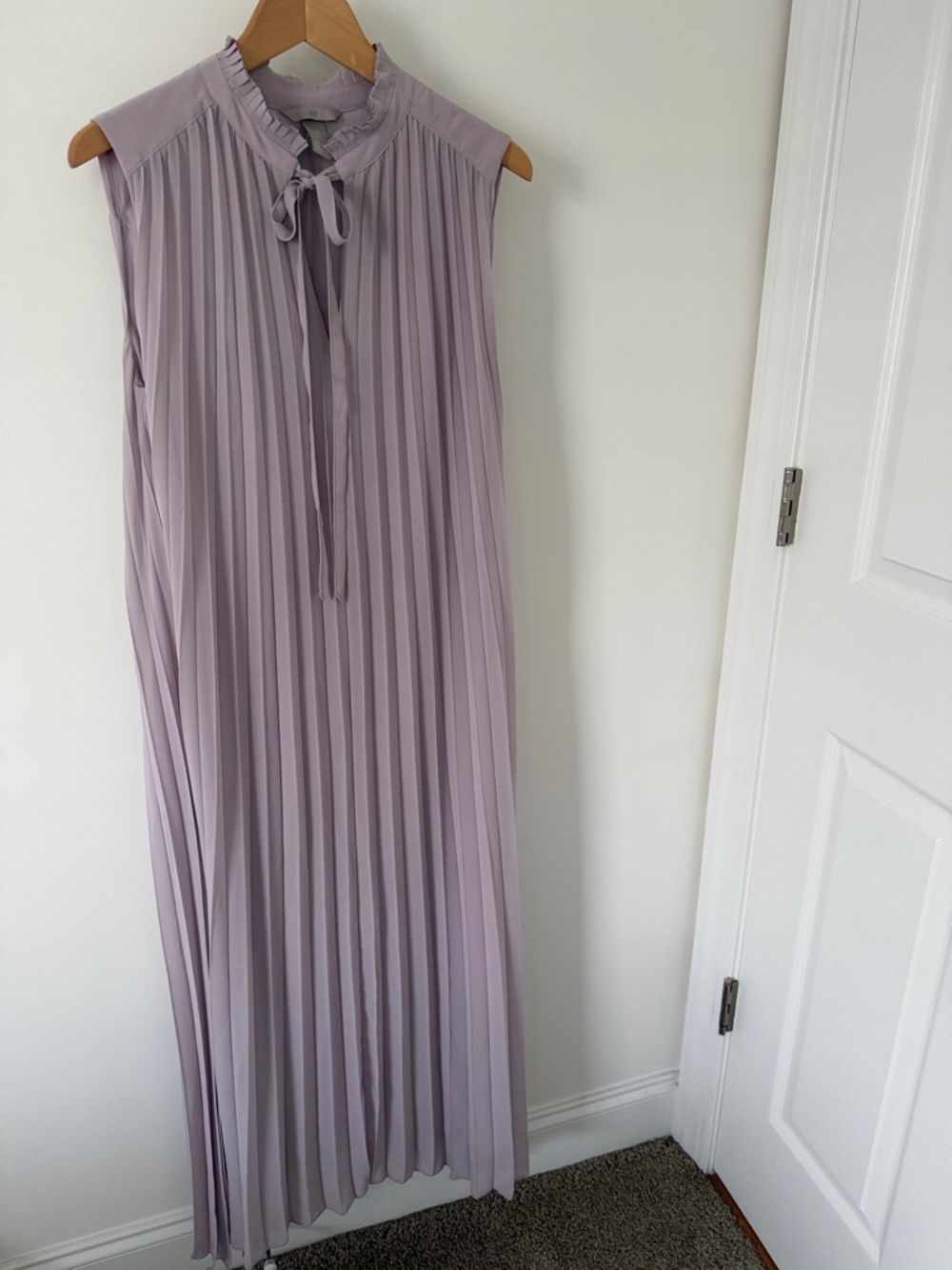 H&M Lavender Pleated Maxi Dress with Tie Neck